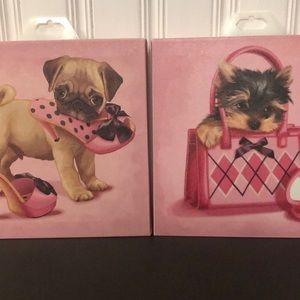 Set of pink “Pretty Puppies” canvas pictures